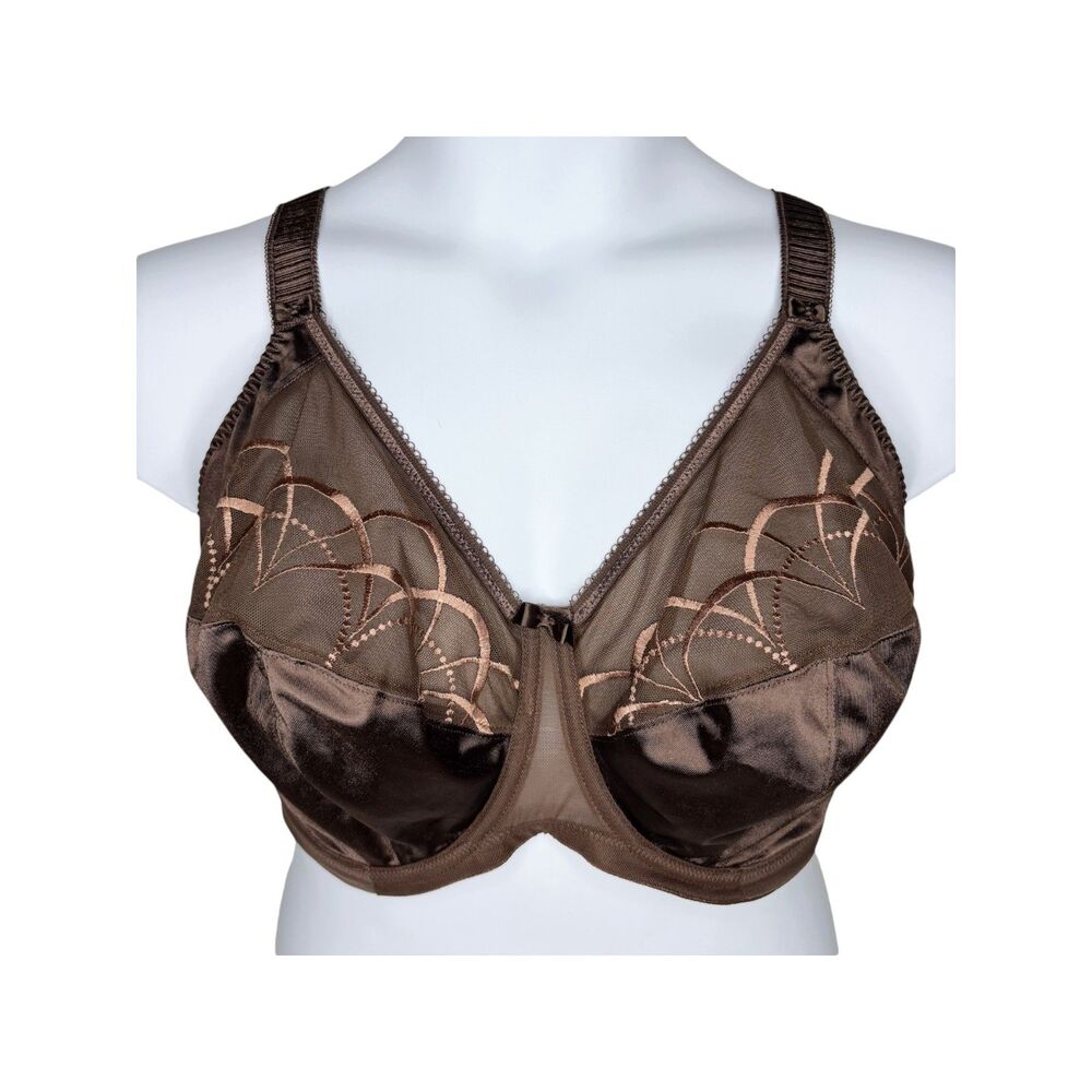 Elomi Cate Underwire Bra sz 38J (US) / 38GG (UK) * Pecan Brown Unlined Mesh